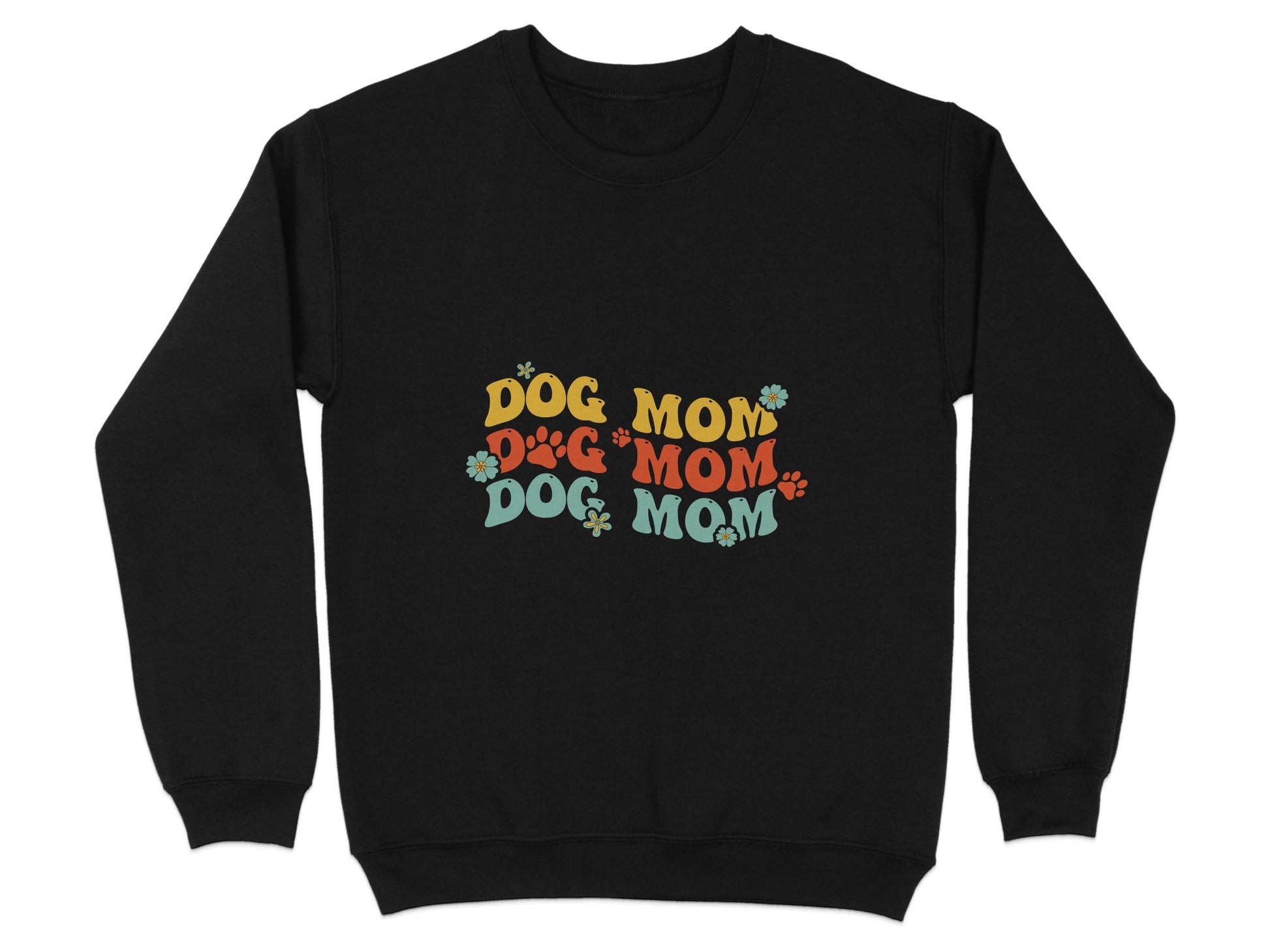 Dog Mom Retro Style with Flowers and Paw Prints Sweater - Design & Vybe