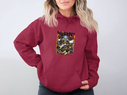 Degraded Design with Shark Anchor Octopus Artwork Hoodie - Design & Vybe