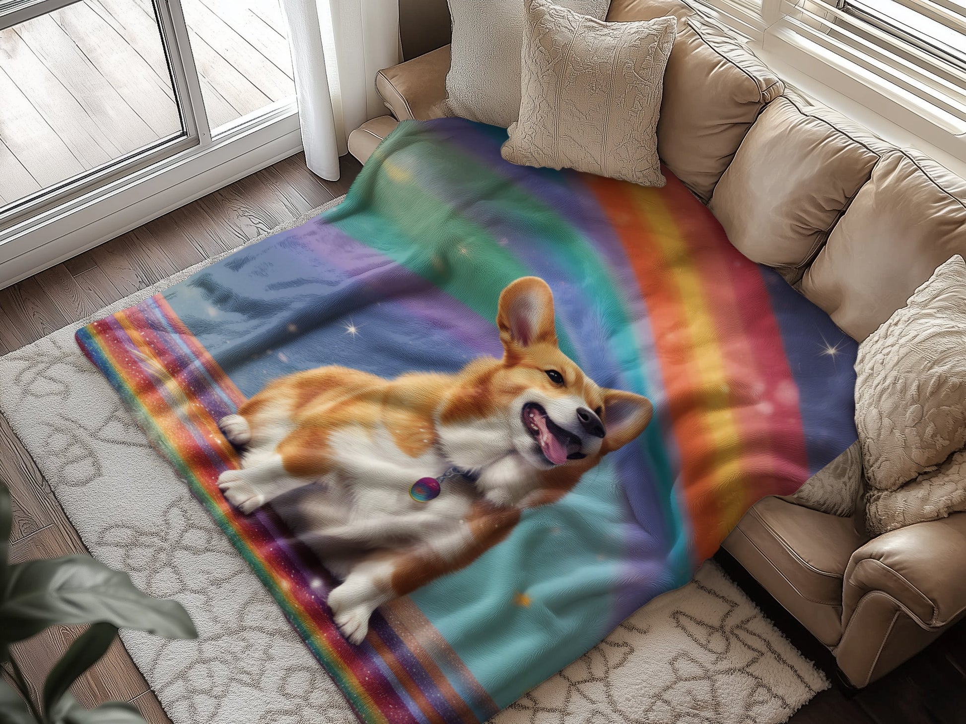 Colorful Rainbow Corgi Printed Cozy Blanket product