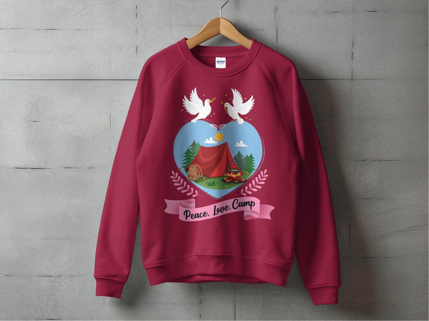 Peace Love Camp Heart and Tent Design Pigeon Art Sweater - Design & Vybe