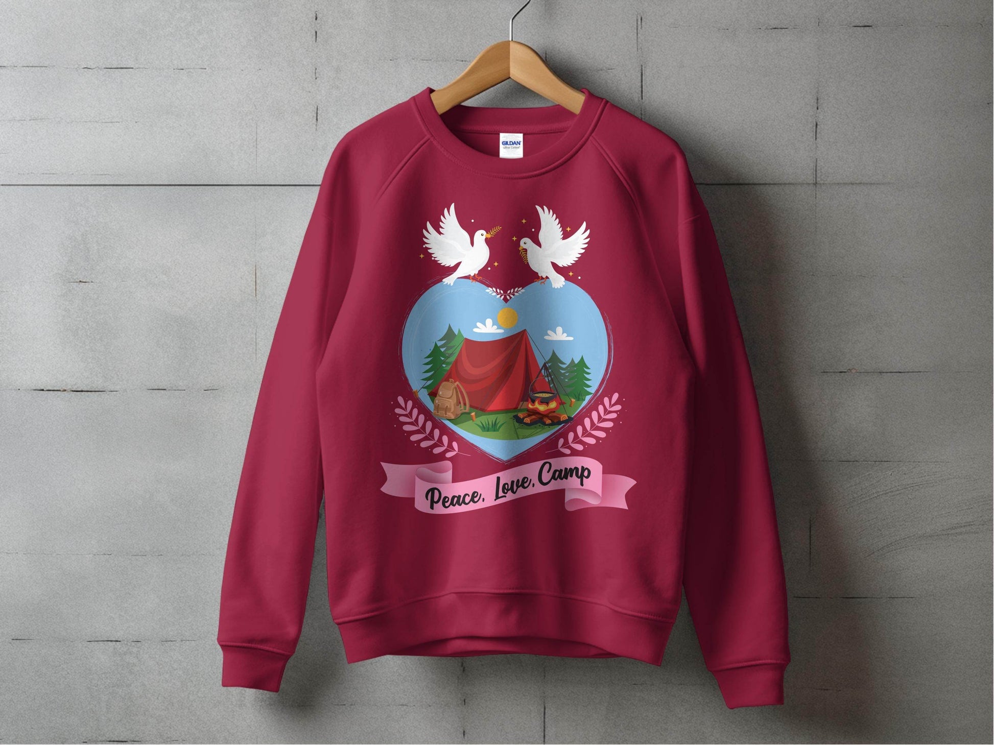 Peace Love Camp Heart and Tent Design Pigeon Art Sweater - Design & Vybe