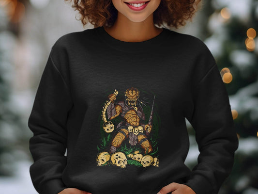 Alien Hunter Predator Weapon In Skulls Design Graphic Sweater - Design & Vybe