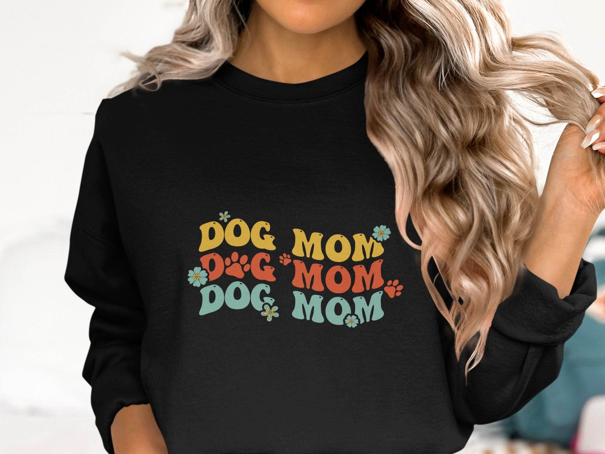 Dog Mom Retro Style with Flowers and Paw Prints Sweater - Design & Vybe