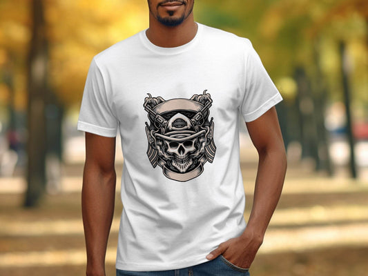 Skull and Samurai Helmet Design White T-shirt product