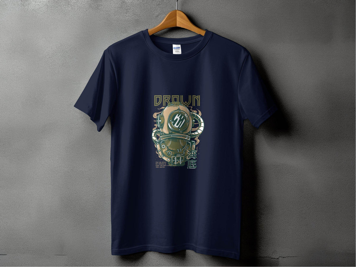 Retro Diving Helmet with DROWN Graphic Cool T-Shirt - Design & Vybe