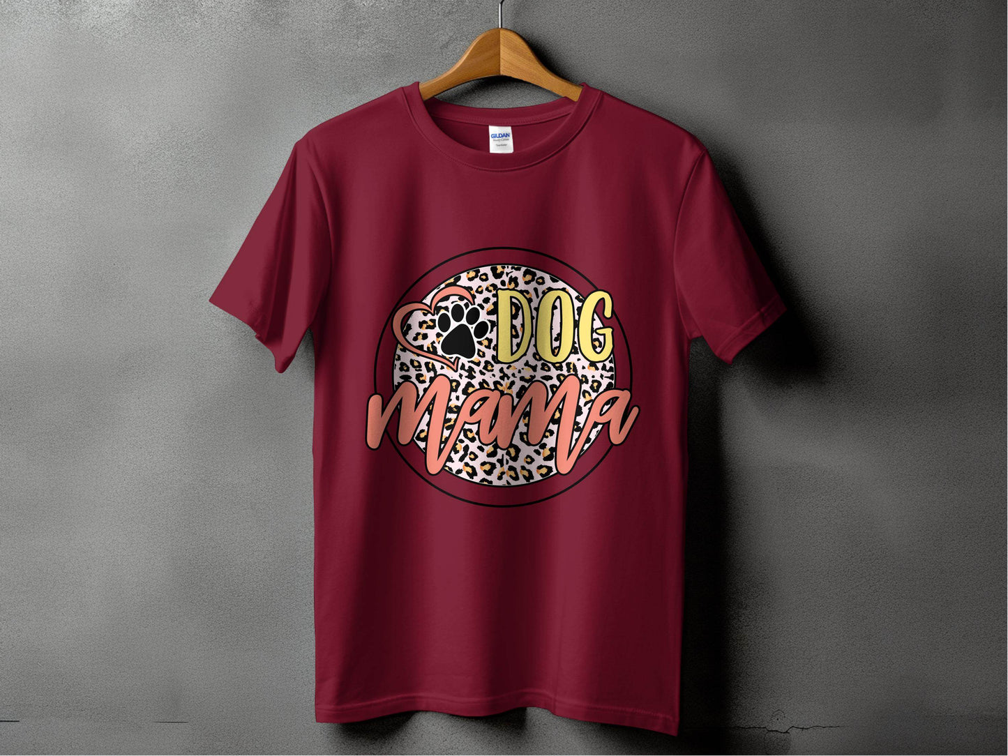 Dog Mama Paw Print On Leopard Print Background T-Shirt - Design & Vybe