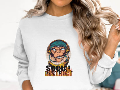 Social District Monkey with Headphones Design Sweater - Design & Vybe