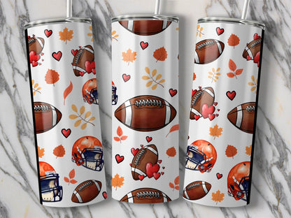 Football Helmet With Hearts And Leaves Pattern Design Tumbler - Design & Vybe