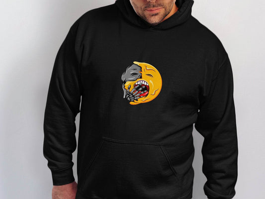 Zombie Emoji Biting Skeleton Hand Illustration Hoodie - Design & Vybe