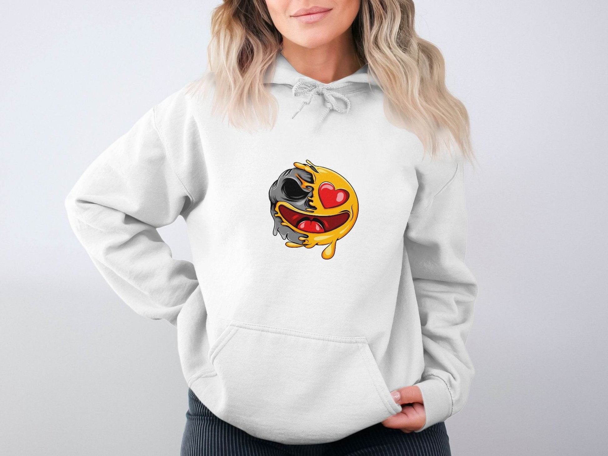 Skull Emoji with Heart Eyes Novelty Graphic Hoodie - Design & Vybe