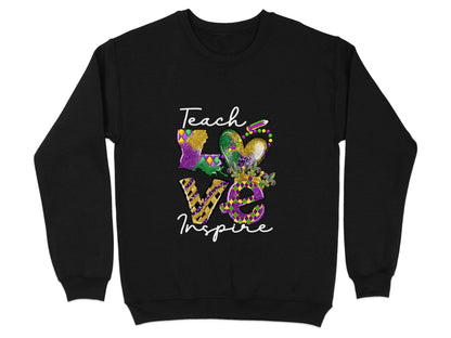 Teach Love Inspire Louisiana Heart Crown Mardi Gras Sweater - Design & Vybe