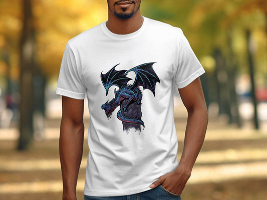 Fierce Black Dragon Design on White T-Shirt product