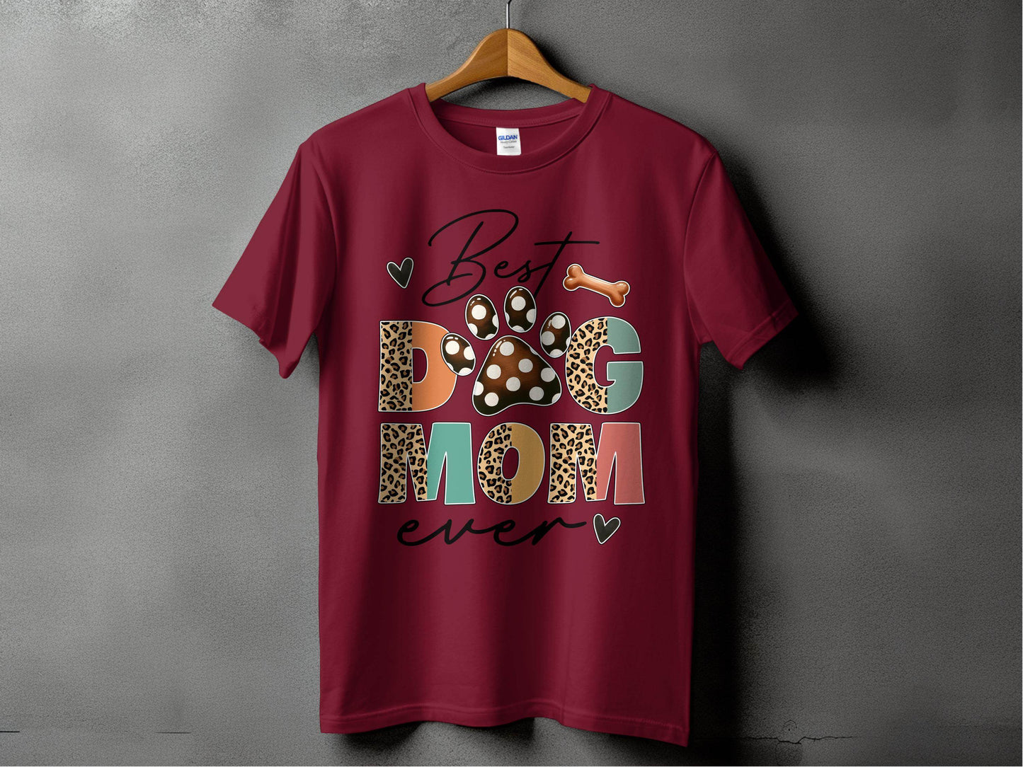Best Dog Mom Ever Animal Print Heart Bone Graphic T-Shirt - Design & Vybe