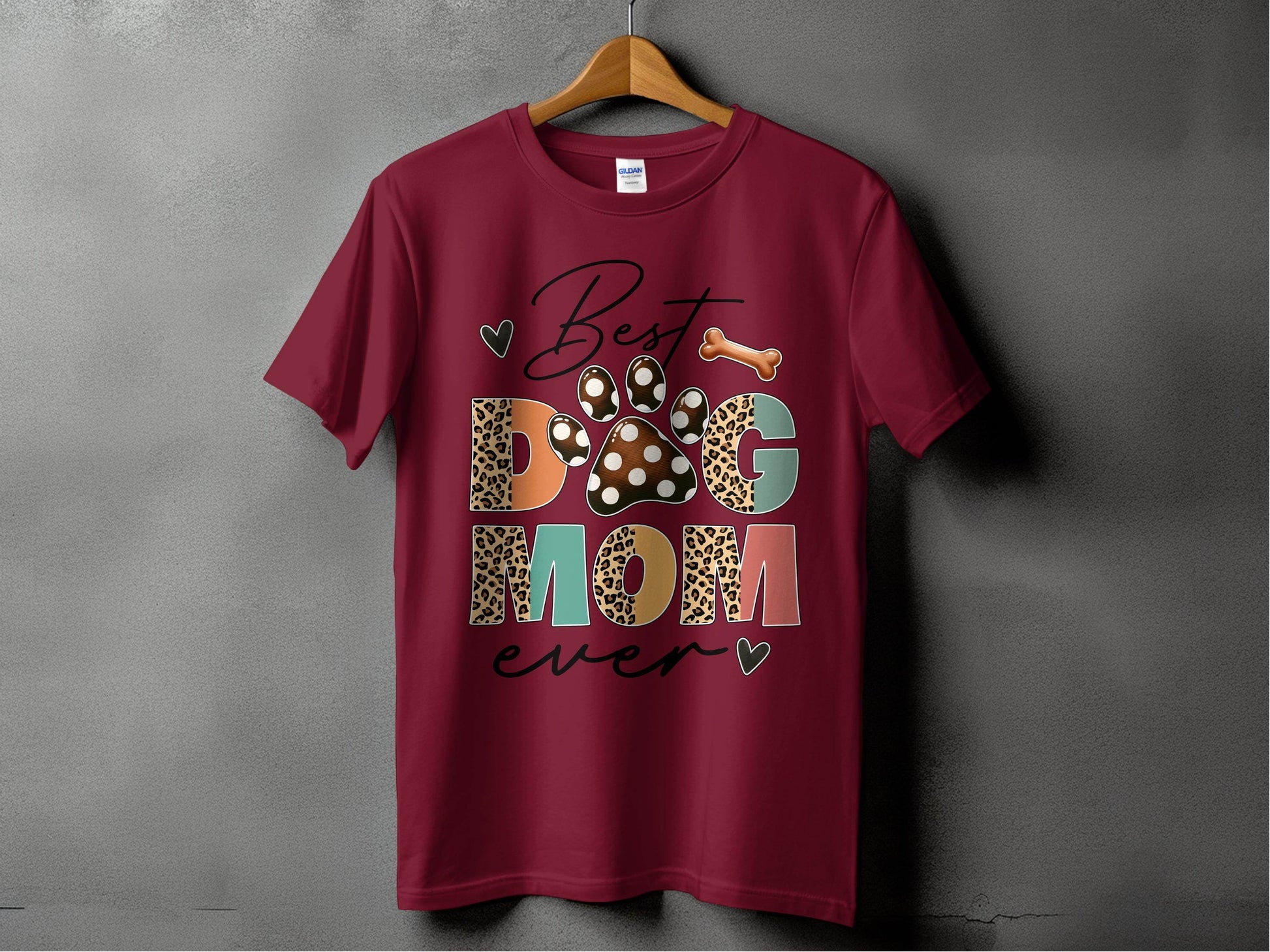 Best Dog Mom Ever Animal Print Heart Bone Graphic T-Shirt - Design & Vybe