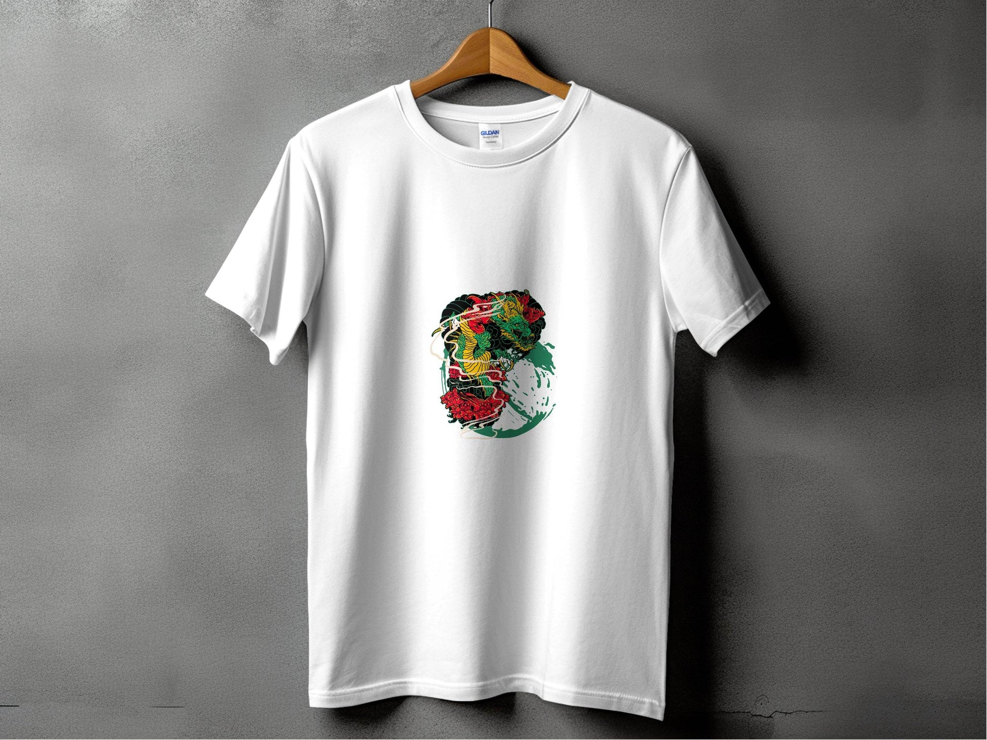 Dragon Tattoo Design with Flower Illustration Graphic T-Shirt - Design & Vybe