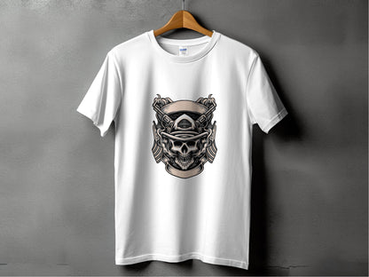 Skull with Guns and Flags Graphic T-Shirt - Design & Vybe