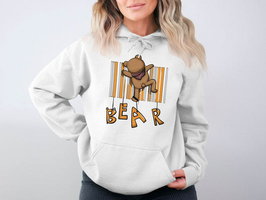 Funny Adorable Cute Bear Climbing Barcode Design Printed Hoodie - Design & Vybe