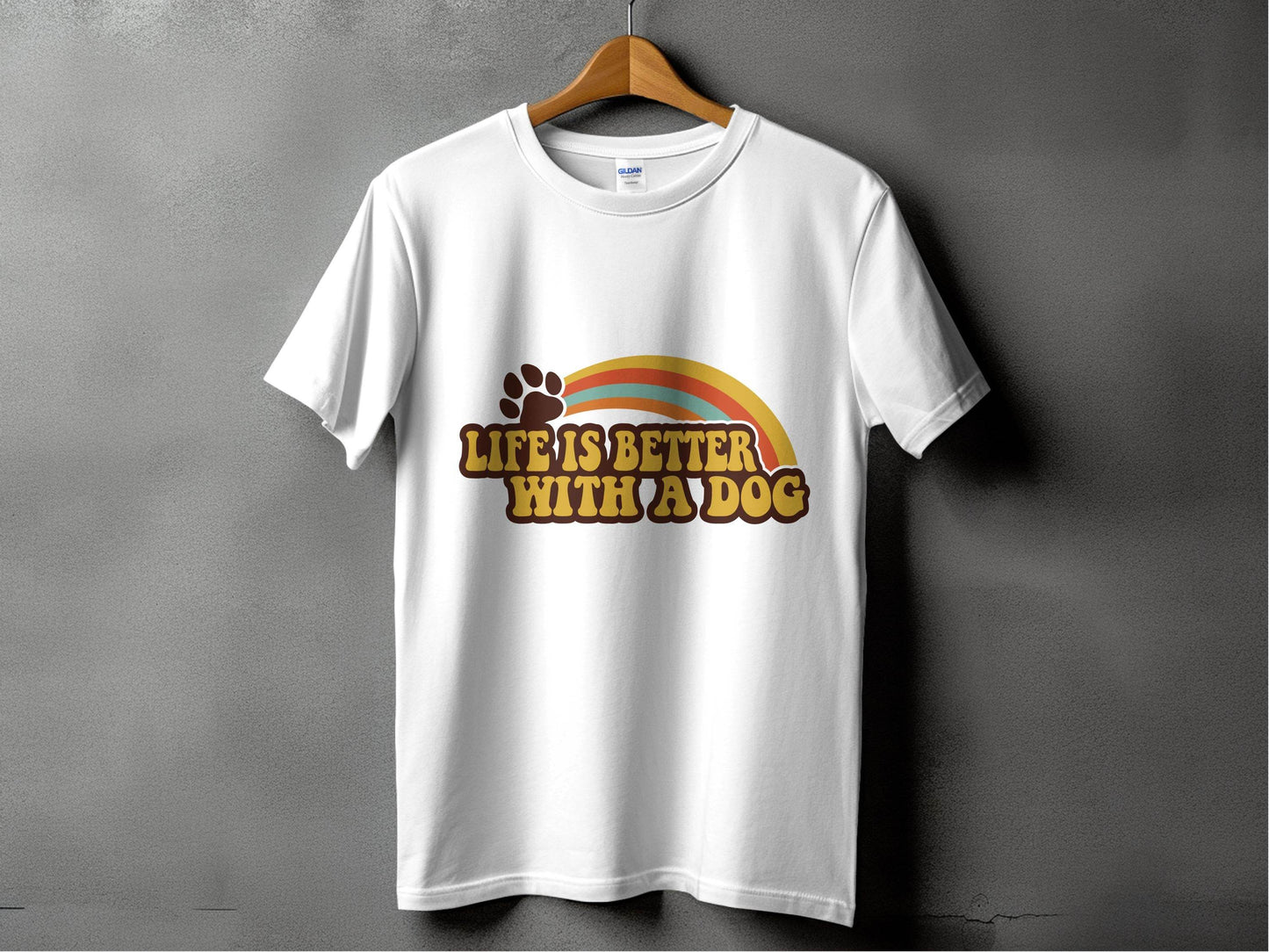 Life is Better With a Dog Colorful Text Rainbow T-Shirt - Design & Vybe