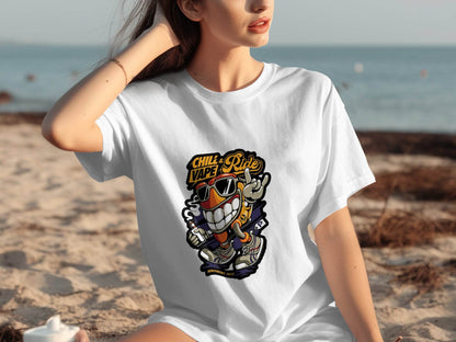 Chill and Vape Ride Fun Cartoon Style T-Shirt - Design & Vybe