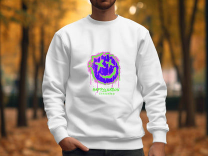Happy Nation Toxiclated Smiley Face Graphic Design Sweater - Design & Vybe