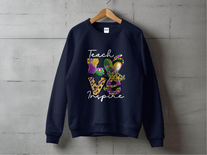 Teach Love Inspire Louisiana Heart Crown Mardi Gras Sweater - Design & Vybe