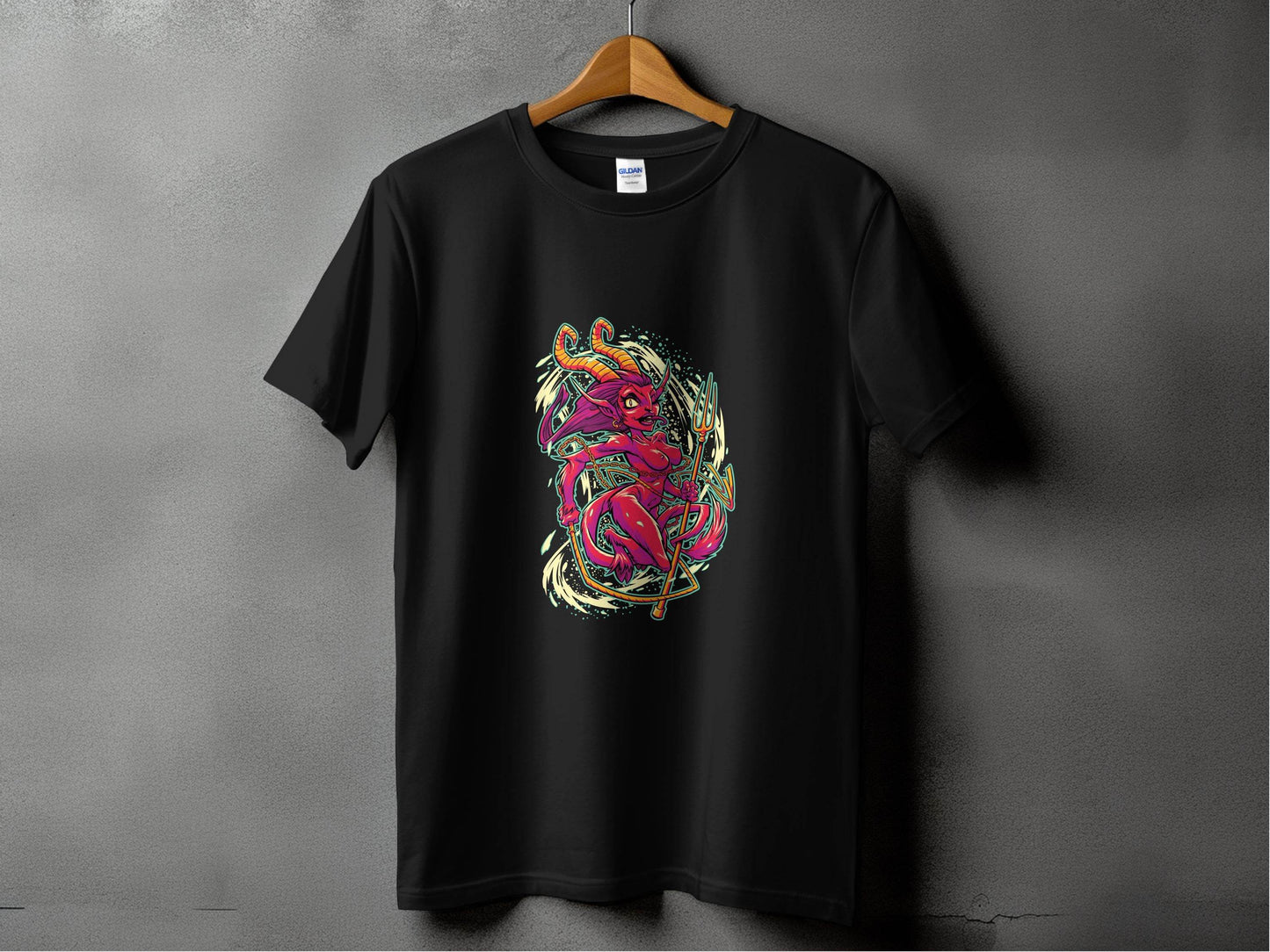 Fiery Temptress Devil Girl Art With A Pitchfork T-Shirt - Design & Vybe