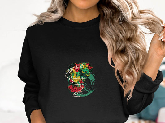 Dragon Tattoo Design with Flower Illustration Graphic Sweater - Design & Vybe