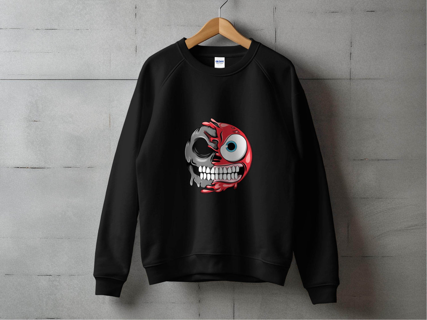 Half Skull And Cartoon Face Fun Graphic Design Sweater - Design & Vybe