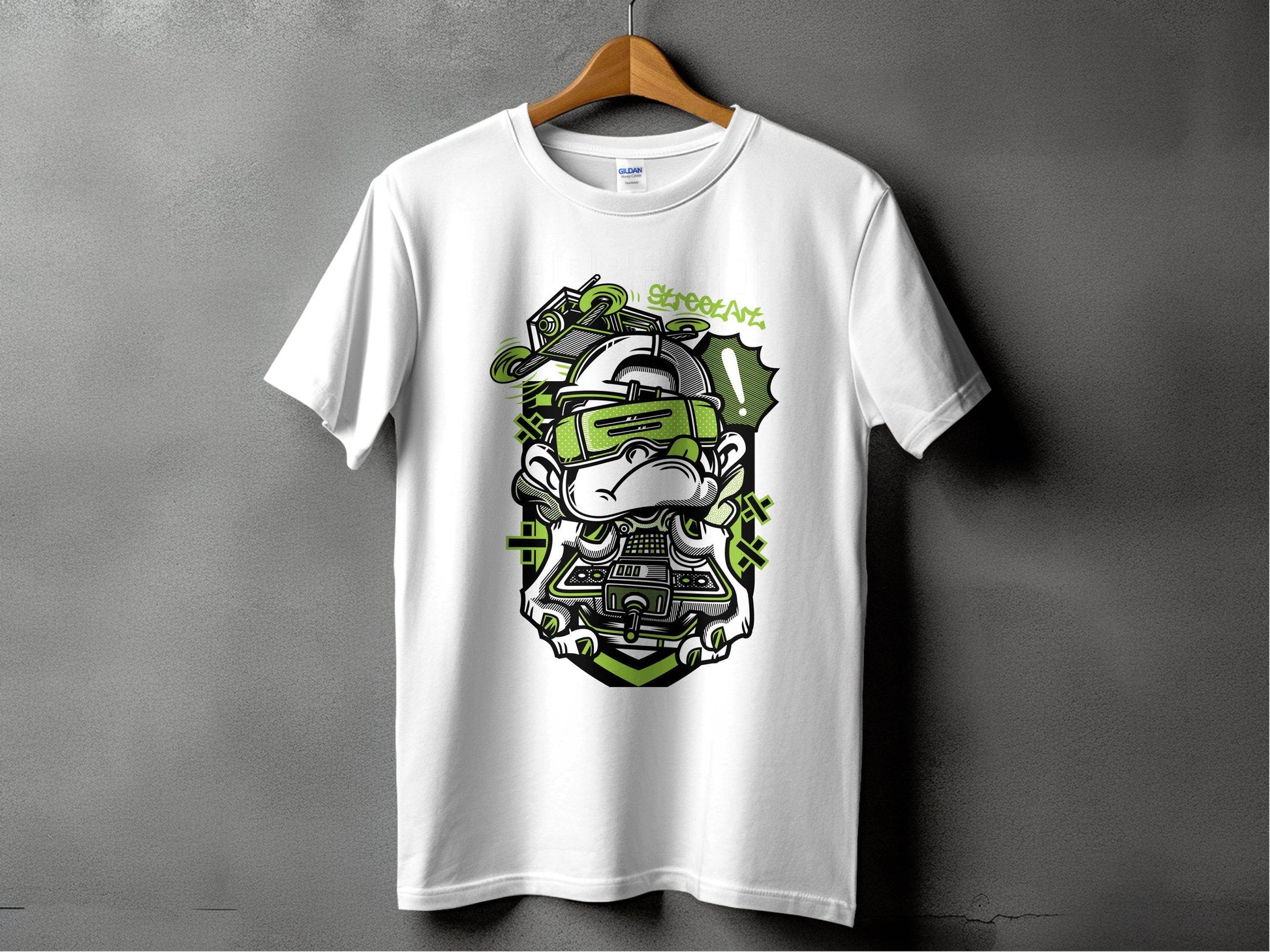 Street Art Monkey with Console Graphics Cool T-Shirt - Design & Vybe