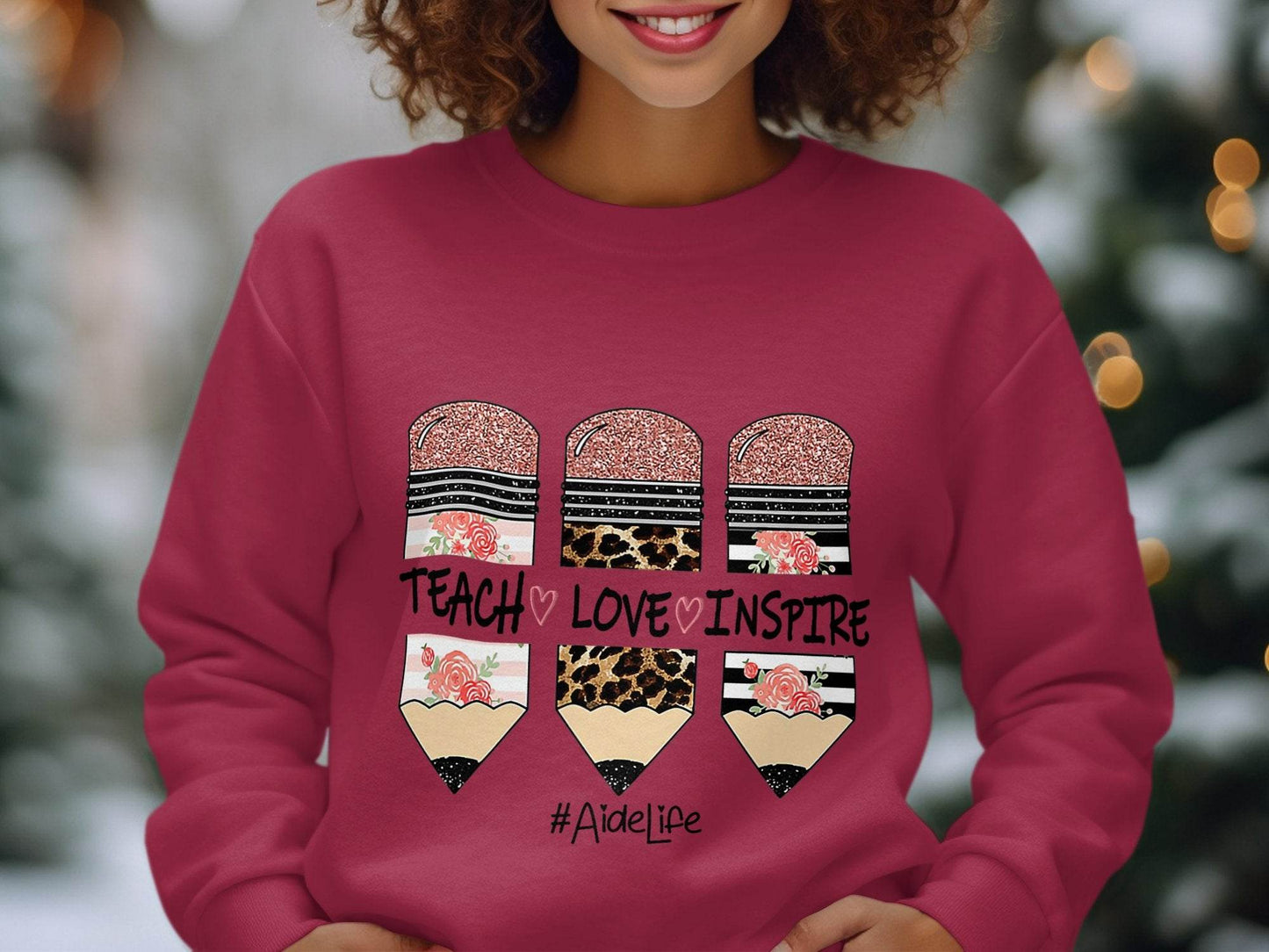 Teach Love Inspire Pencils for Teachers AideLife Sweater - Design & Vybe