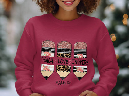 Teach Love Inspire Pencils for Teachers AideLife Sweater - Design & Vybe
