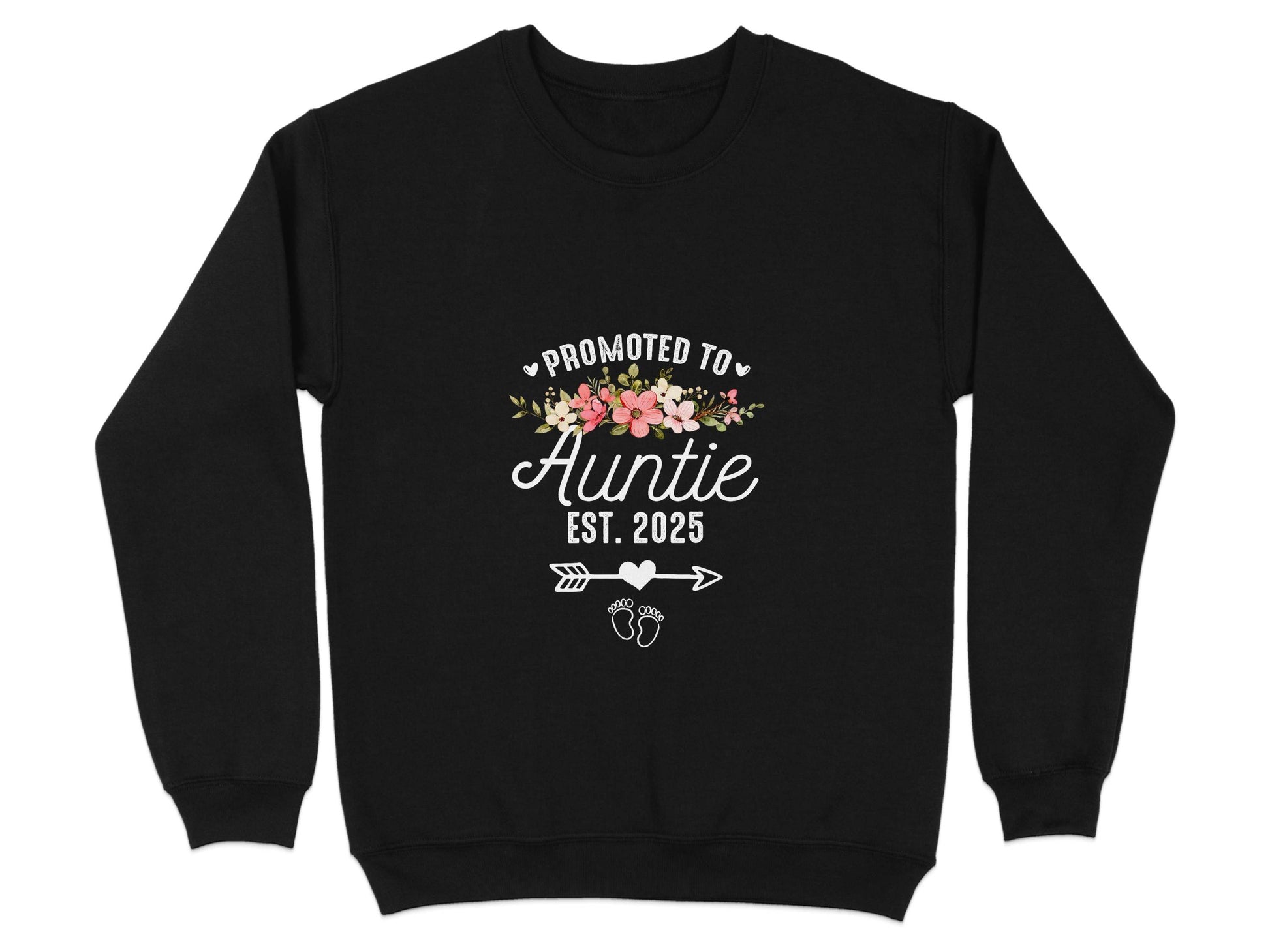 Promoted To Auntie Floral Arrow Baby Feet Est 2025 Sweater - Design & Vybe