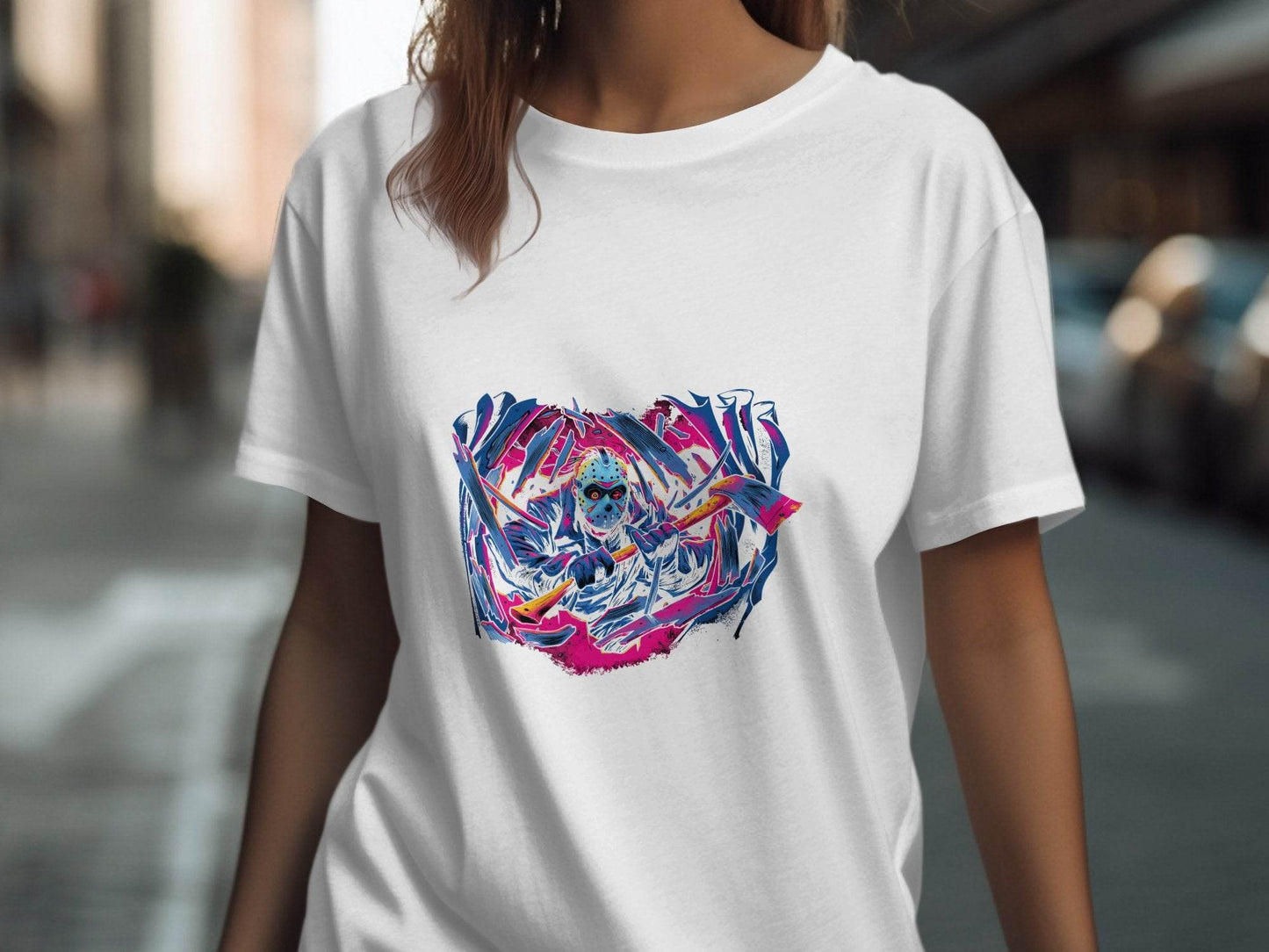 Masked Horror with Axes Abstract Graphics Cool T-Shirt - Design & Vybe