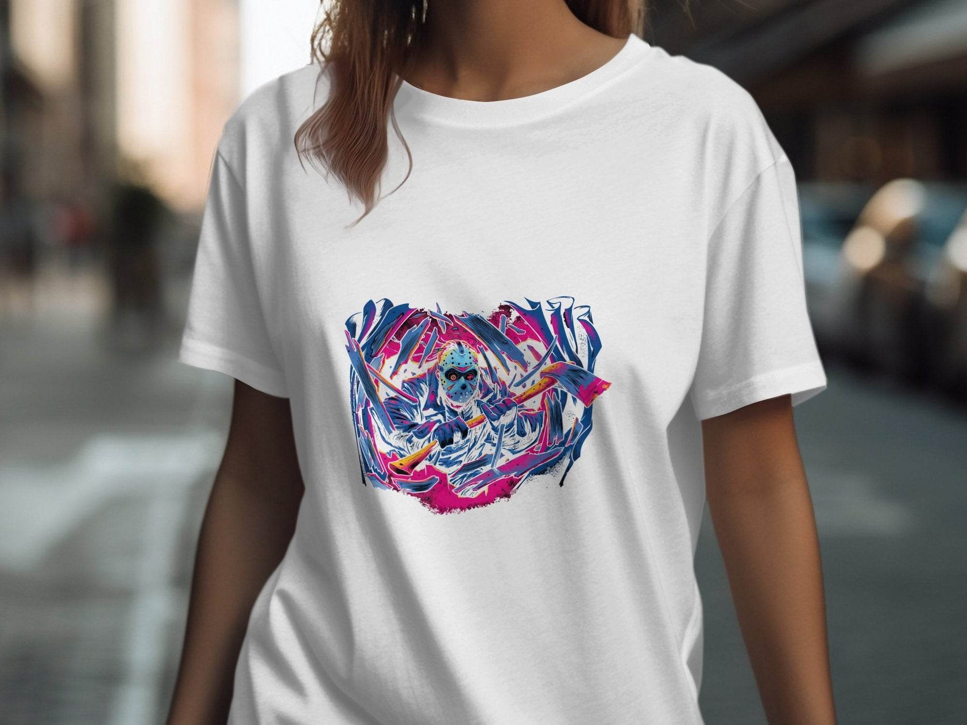 Masked Horror with Axes Abstract Graphics Cool T-Shirt - Design & Vybe