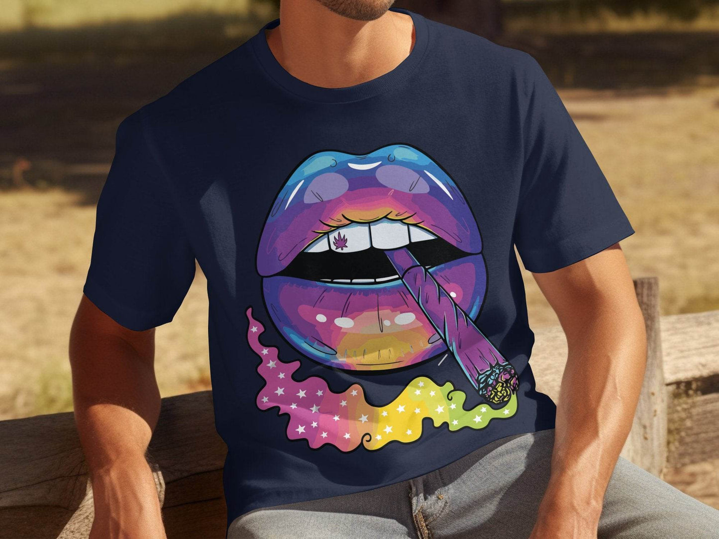 Colorful Lips Smoking Weed Design T-Shirt - Design & Vybe