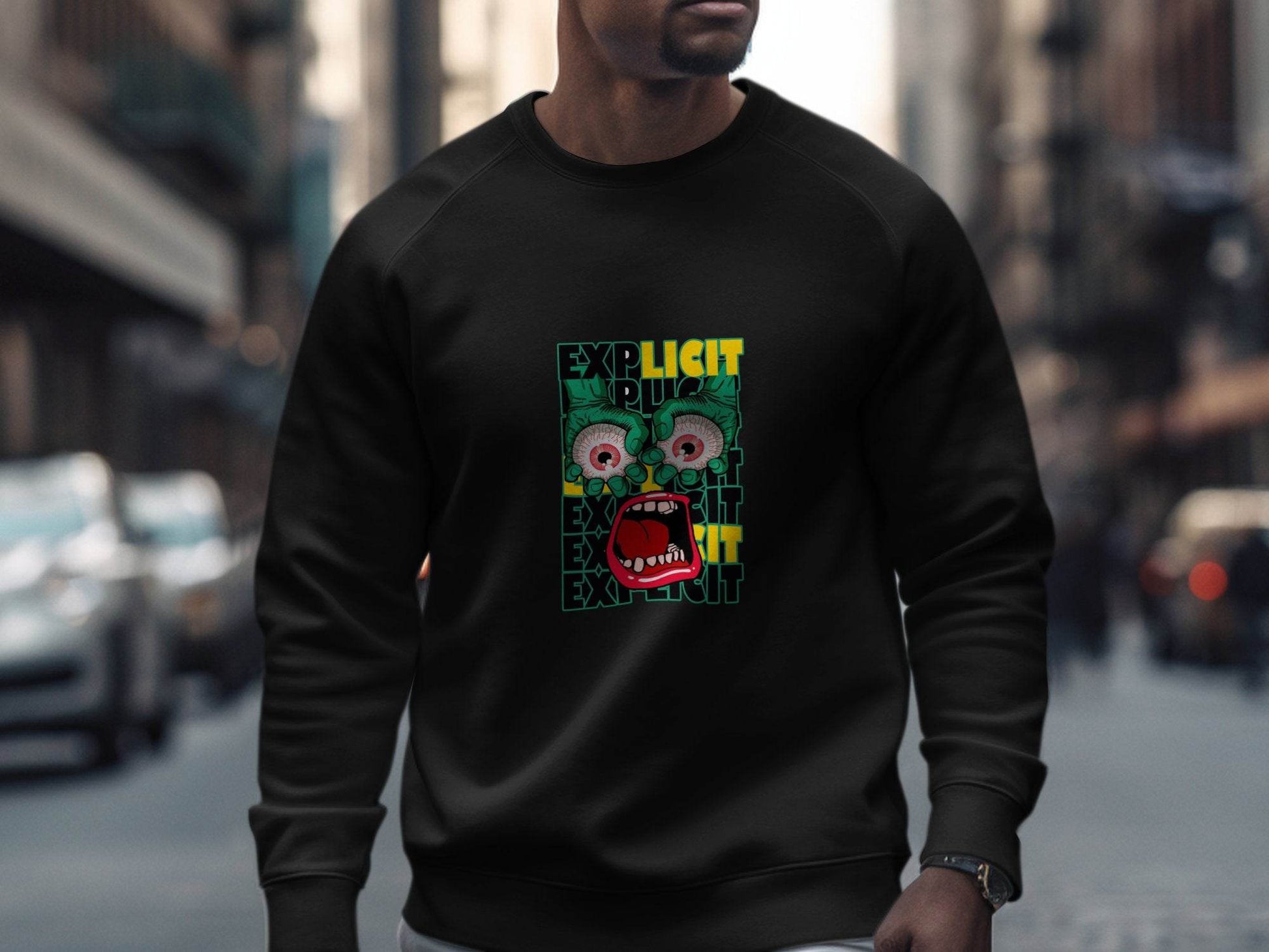 Explicit Graphic with Eyes and Mouth Design Sweater - Design & Vybe