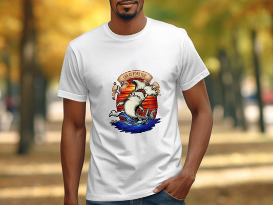 Shark with Great Forever in Cartoon Style T-shirt product