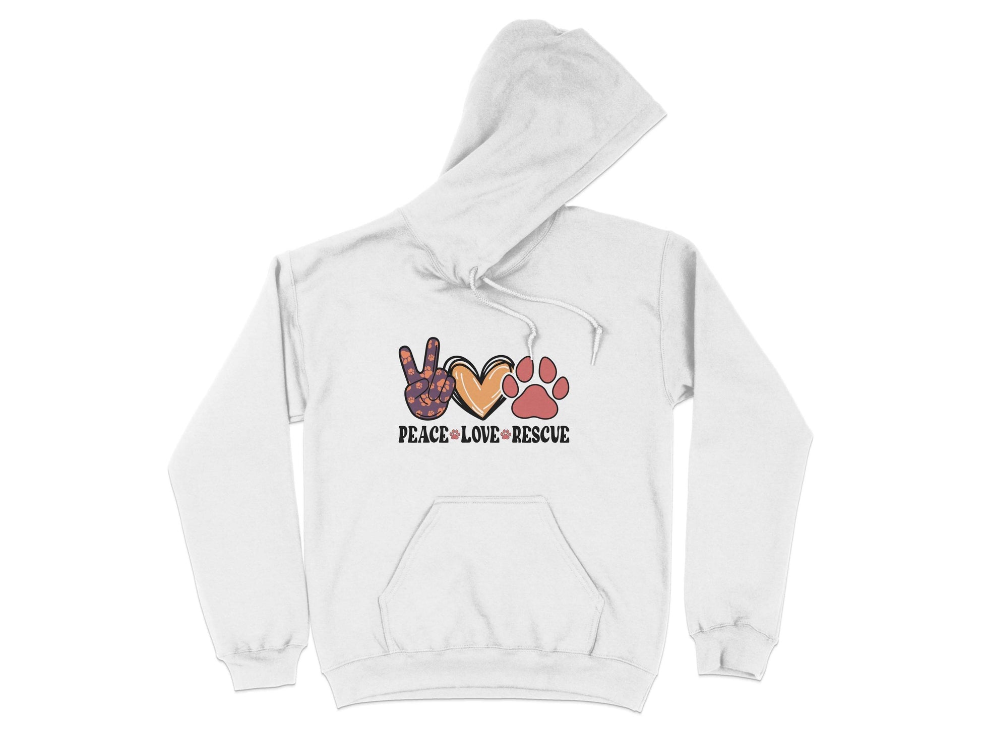 Peace Love Rescue Dog Paw Heart Pet Lover Graphic Hoodie - Design & Vybe
