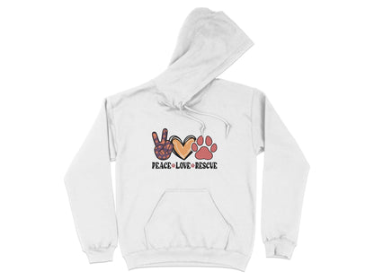 Peace Love Rescue Dog Paw Heart Pet Lover Graphic Hoodie - Design & Vybe