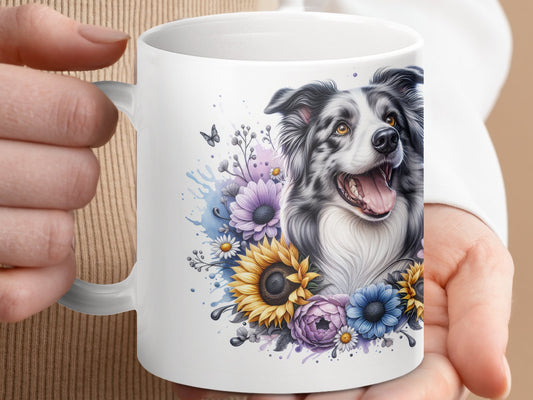 Saorable Happy Dog Surrounded by Flowers Mug product type