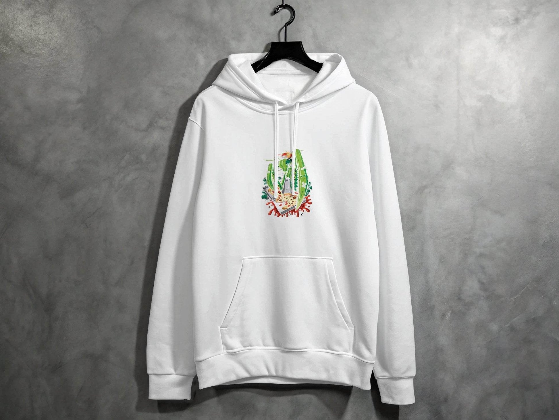 Praying Mantis Enjoying Pizza With Some Drinks Hoodie - Design & Vybe