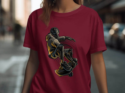 Futuristic Robot Skateboarding Graphic on Trendy T-Shirt - Design & Vybe