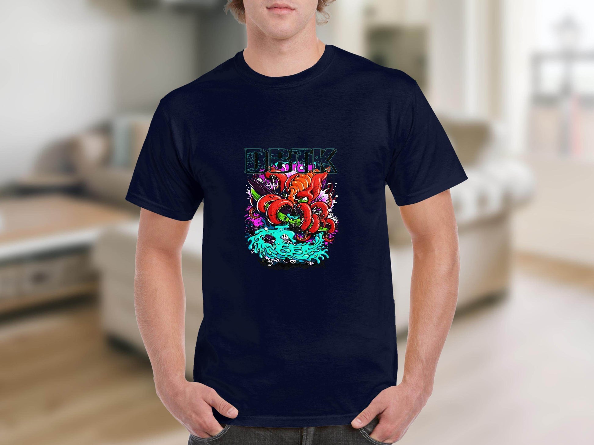 DBTK Octopus Rising with Splashes Graphic Print T-Shirt - Design & Vybe