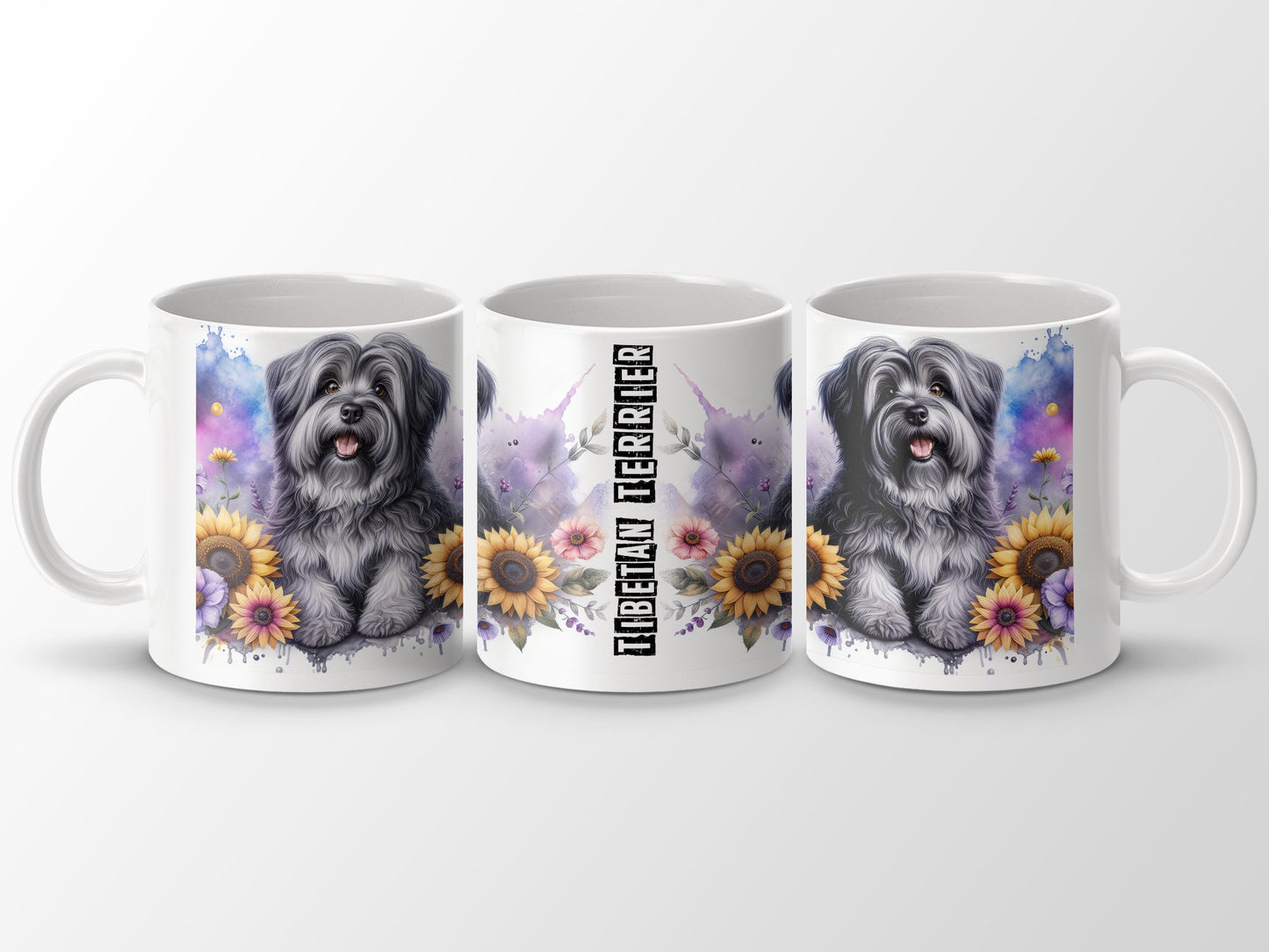 Tibetan Terrier Dog White Mug Colorful Flowers product