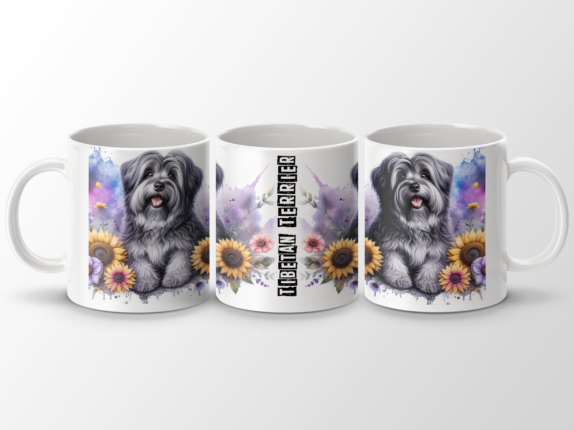 Tibetan Terrier Dog White Mug Colorful Flowers product