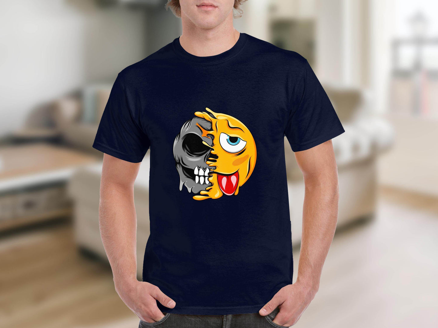 Edgy Skull and Funny Face Duality Creative Smiley T-Shirt - Design & Vybe