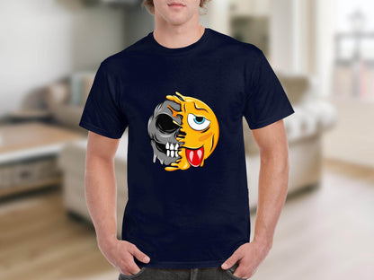 Edgy Skull and Funny Face Duality Creative Smiley T-Shirt - Design & Vybe