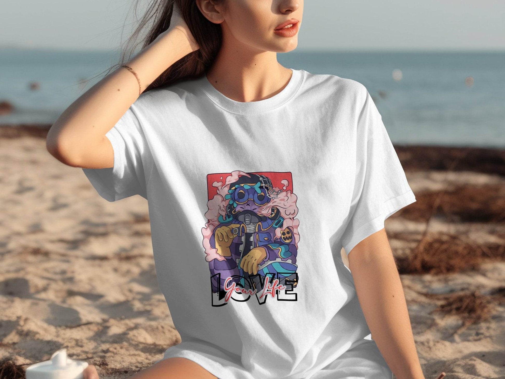 Love Your Life Robot Style Cartoon Graphics T-Shirt - Design & Vybe