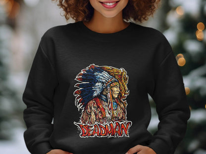 Deadman Portrait with Native American Headdress Sweater - Design & Vybe