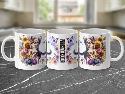 Cute Chihuahua Floral Butterfly Ceramic Mug product